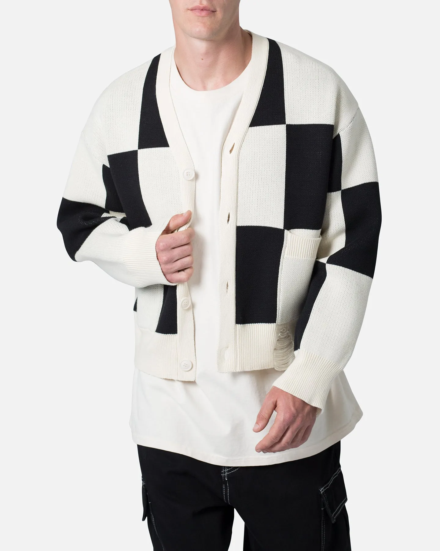 MNML Checkered Cardigan Sweater Black/White