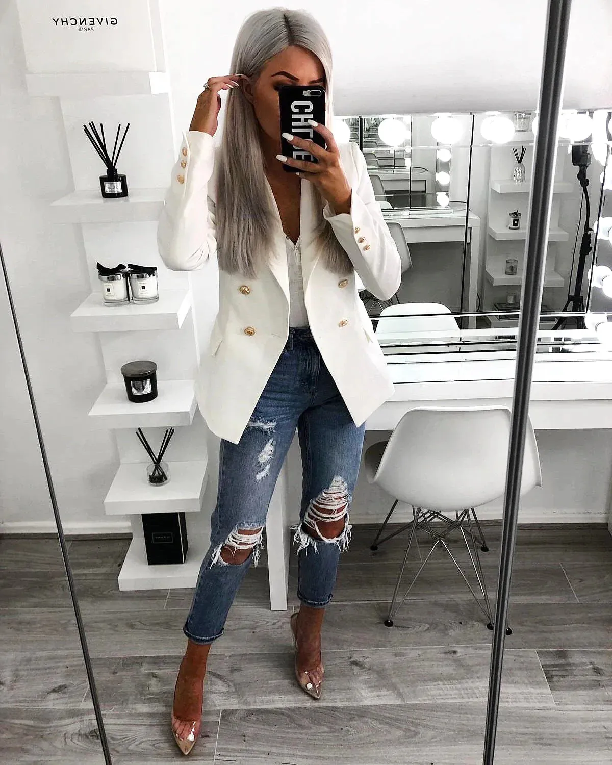 ‘Morgan’ White Tailored Blazer with Gold Button Detail*