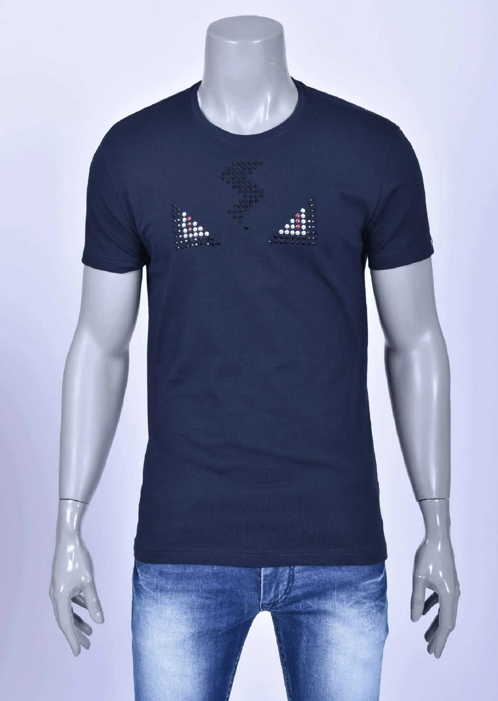 Navy "Angiolo" Rhinestone Tee