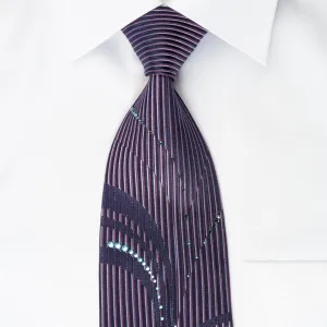 Pierre Cardin Rhinestone Necktie Vertical Stripes On Purple With Silver Sparkles