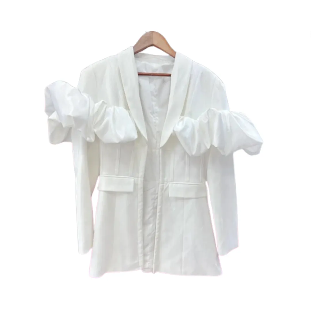 Pre Order:  Ruffles Long Sleeve White Blazer