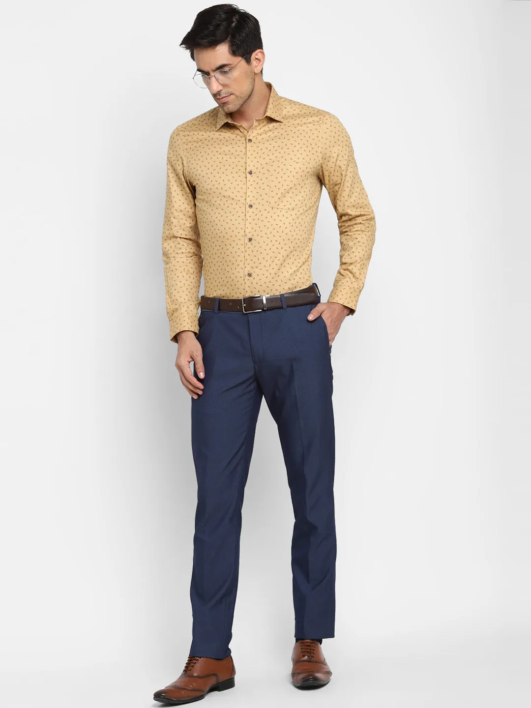 Printed Beige Slim Fit Formal Shirt