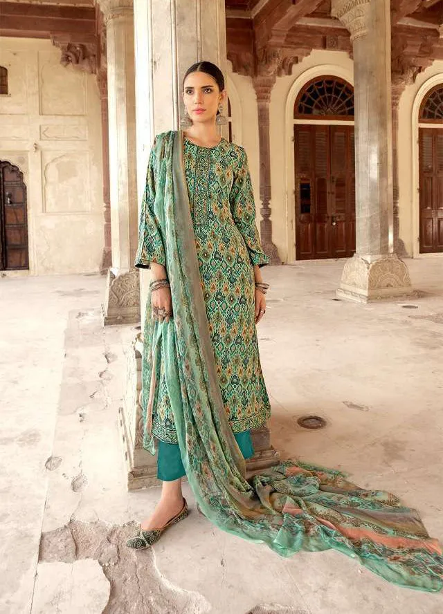 Printed Green Pashmina Winter Unstiched Ladies Suits Material