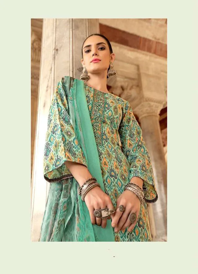 Printed Green Pashmina Winter Unstiched Ladies Suits Material