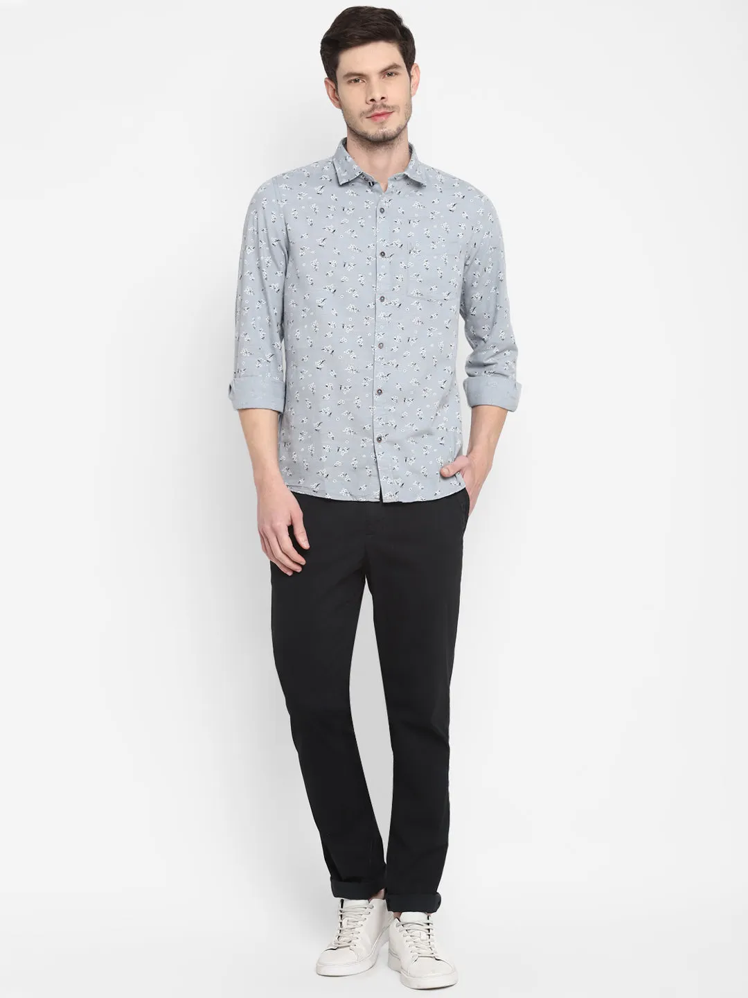 Printed Grey Slim Fit Causal Shirt