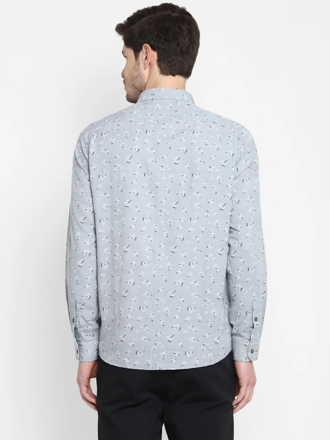 Printed Grey Slim Fit Causal Shirt