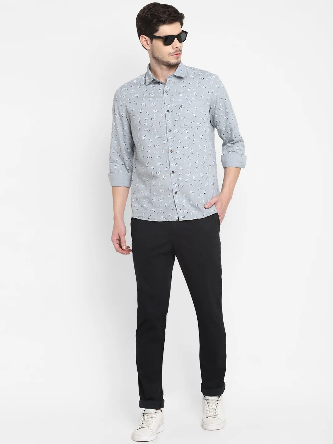 Printed Grey Slim Fit Causal Shirt