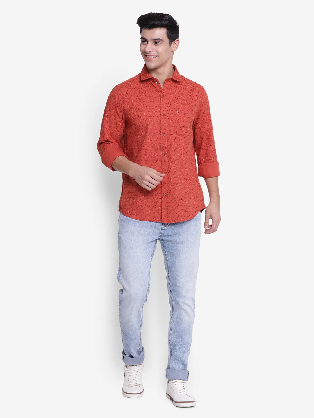 Printed Red Slim Fit Causal Shirt