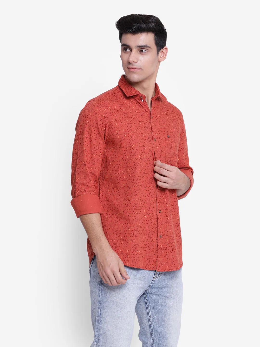 Printed Red Slim Fit Causal Shirt