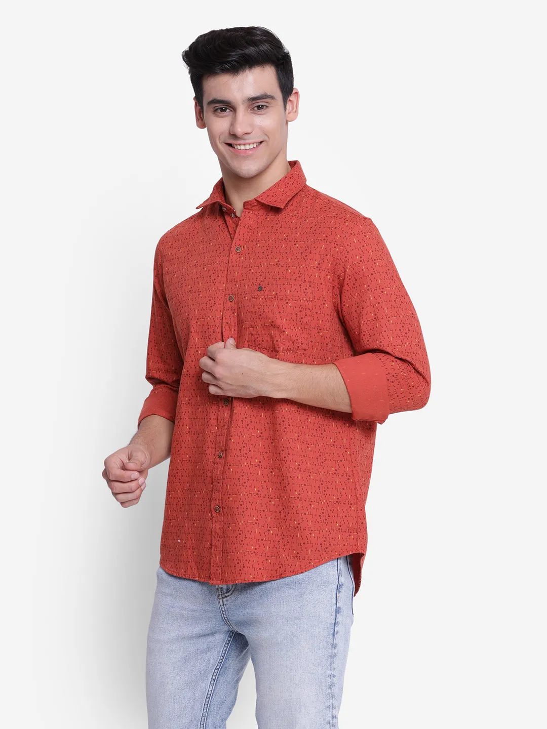 Printed Red Slim Fit Causal Shirt