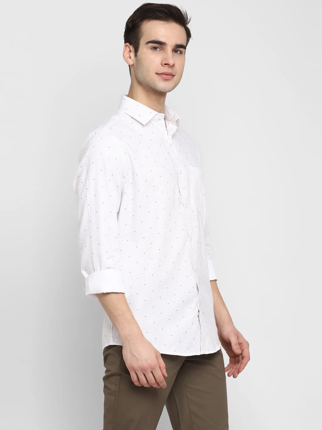 Printed White Slim Fit Causal Shirt