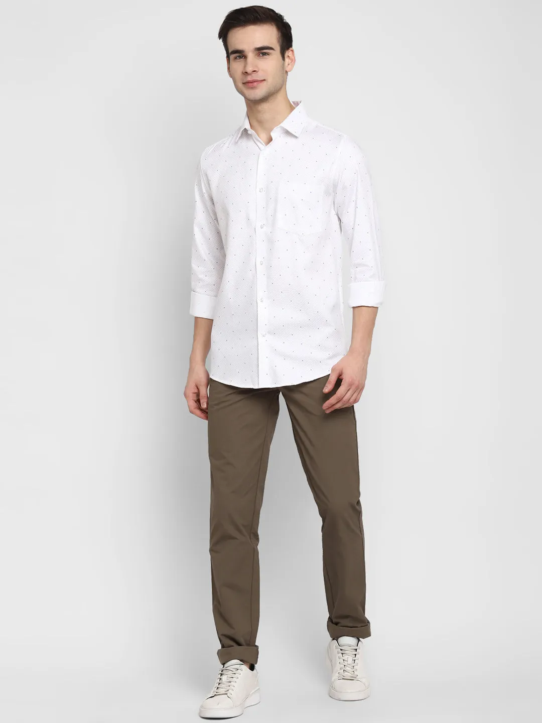 Printed White Slim Fit Causal Shirt