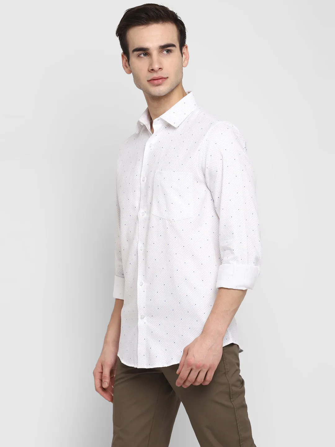 Printed White Slim Fit Causal Shirt