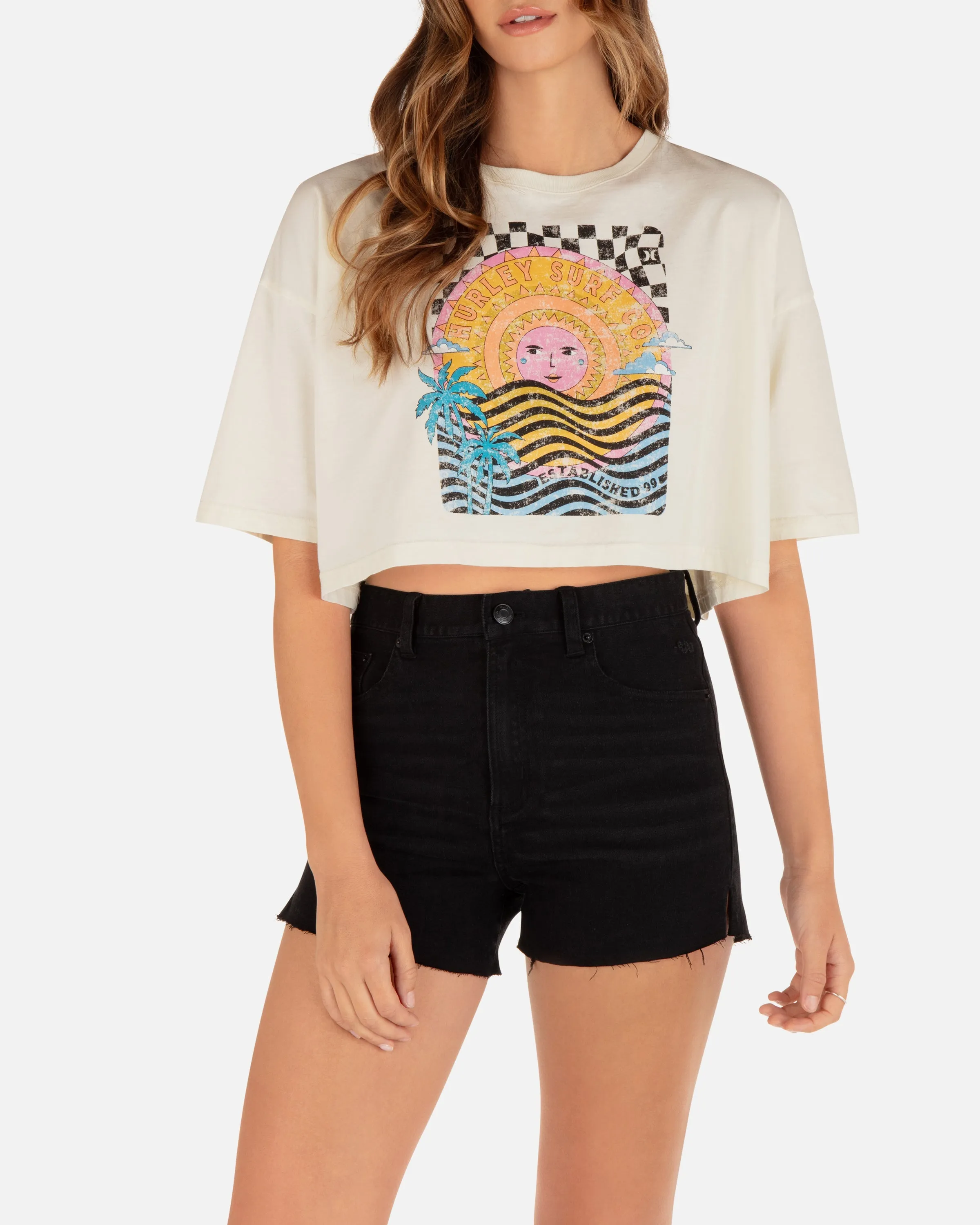 Psychedelic Surf Boyfriend Cropped Tee