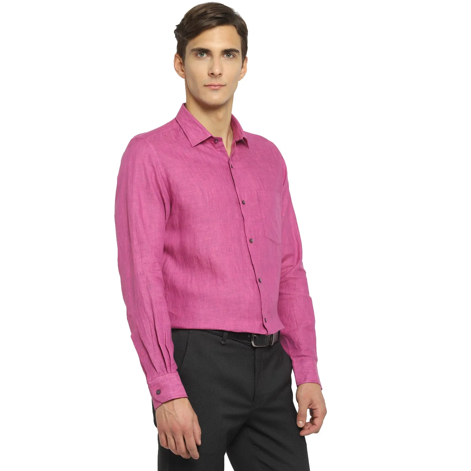 Purple Linen Solid Slim Fit Shirt