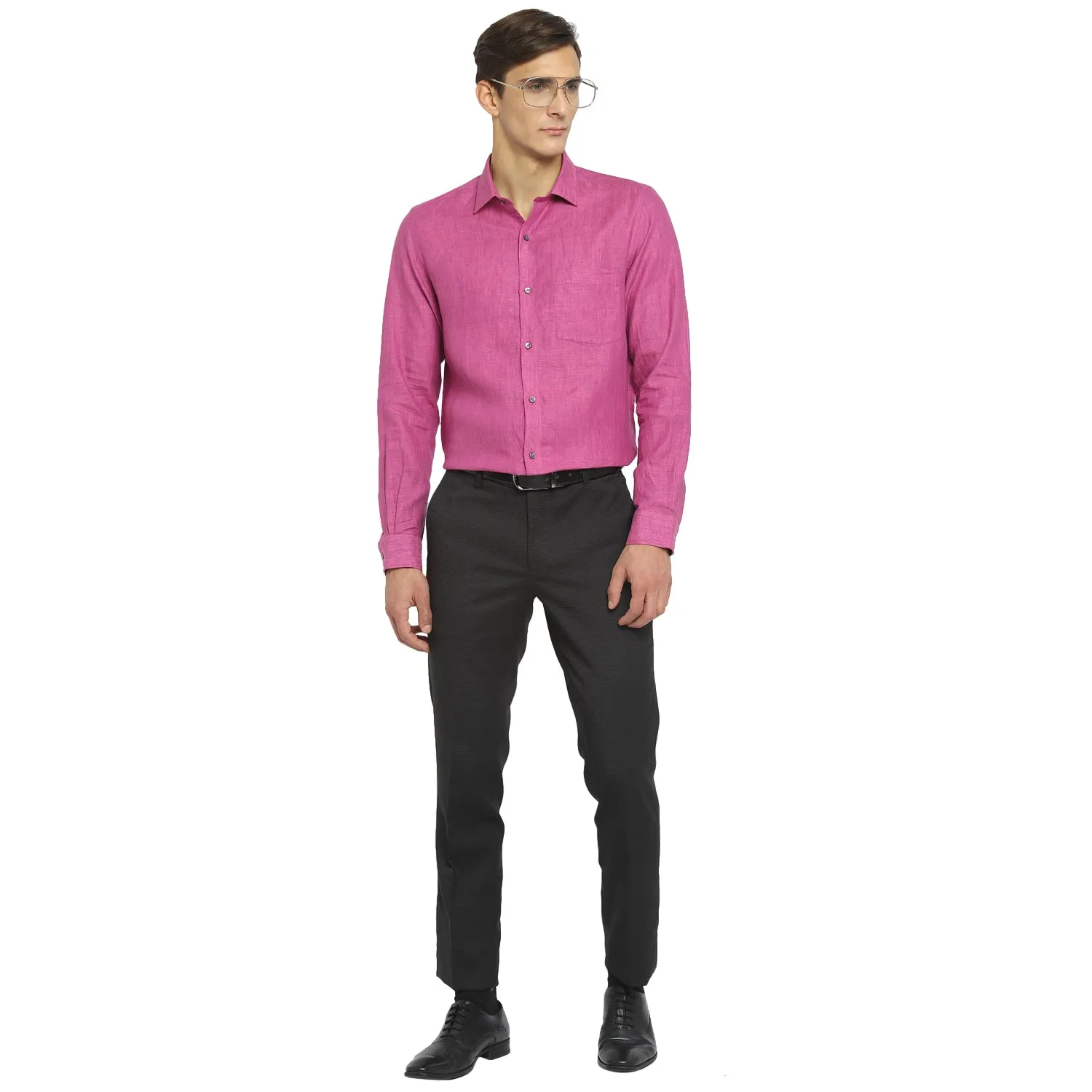 Purple Linen Solid Slim Fit Shirt