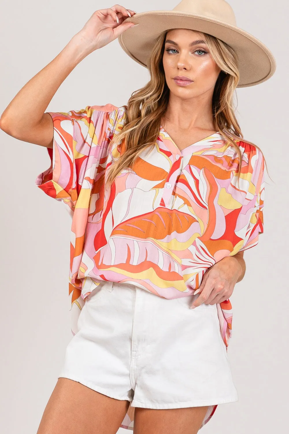 SAGE   FIG Abstract Print Half Button Blouse