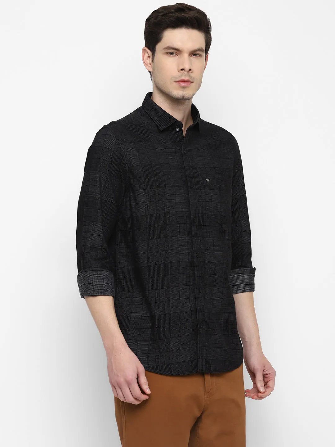 Self Design Black Slim Fit Causal Shirt