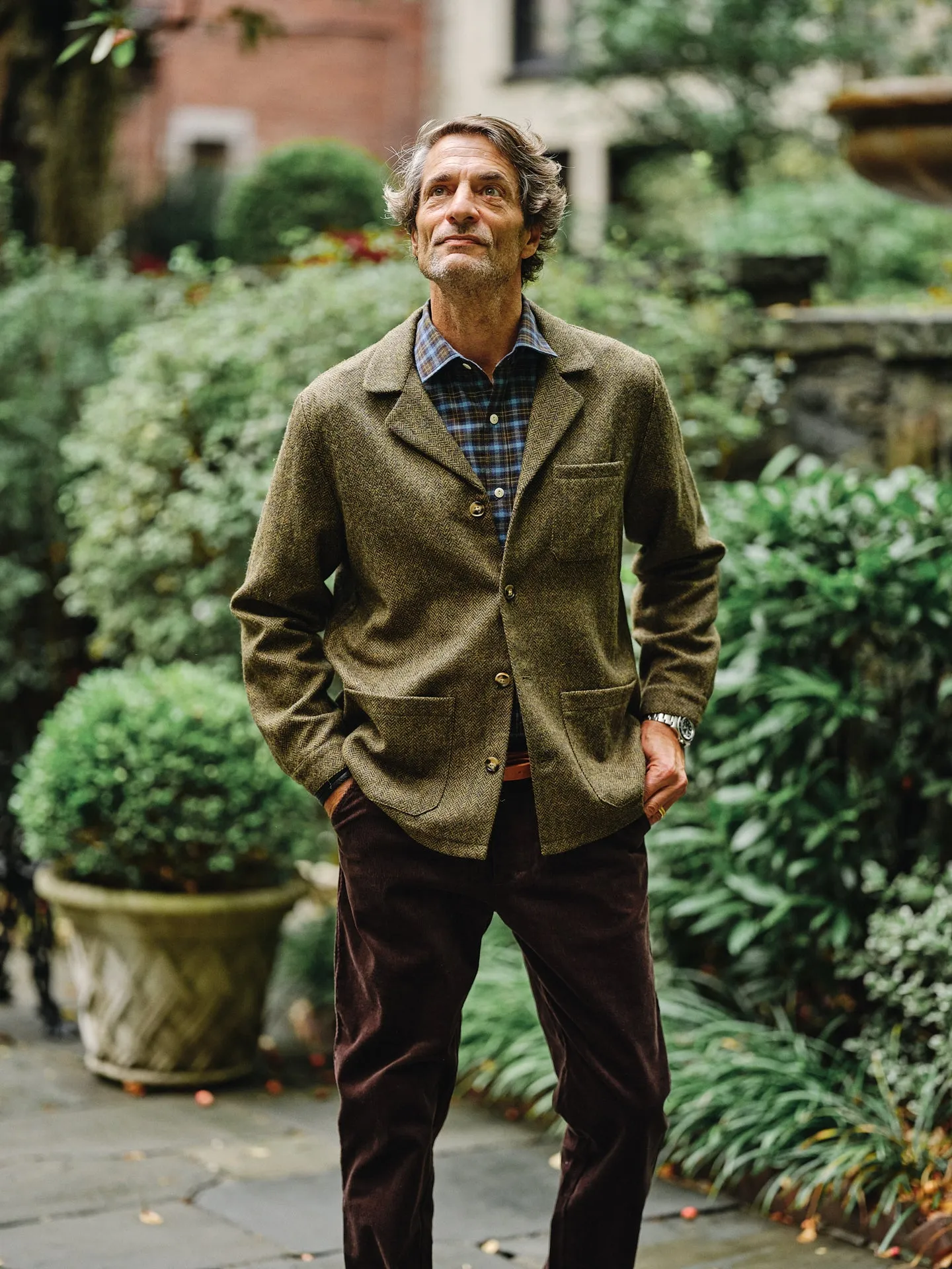 Shetland Wool Loafer Jacket in Olive Herringbone