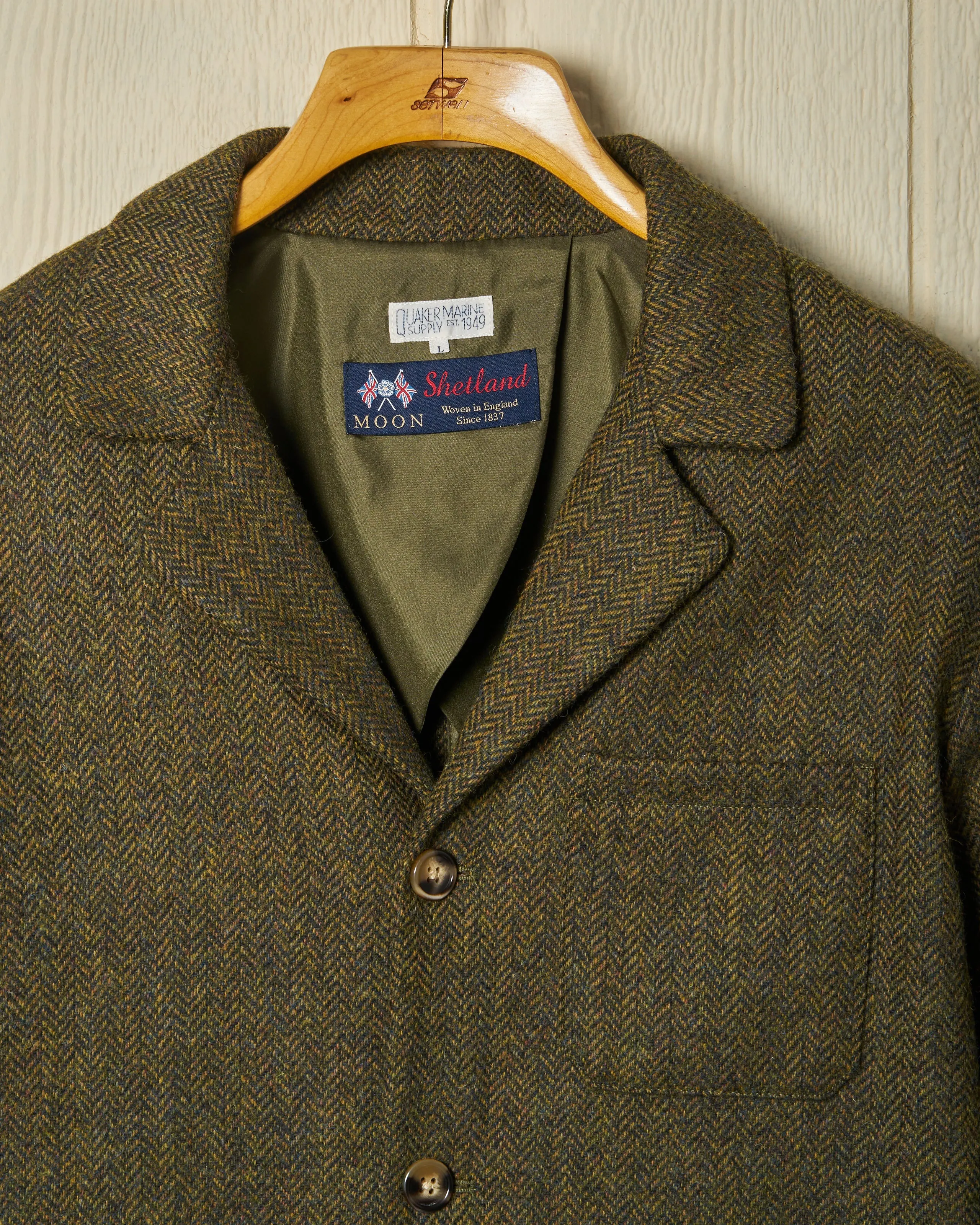 Shetland Wool Loafer Jacket in Olive Herringbone