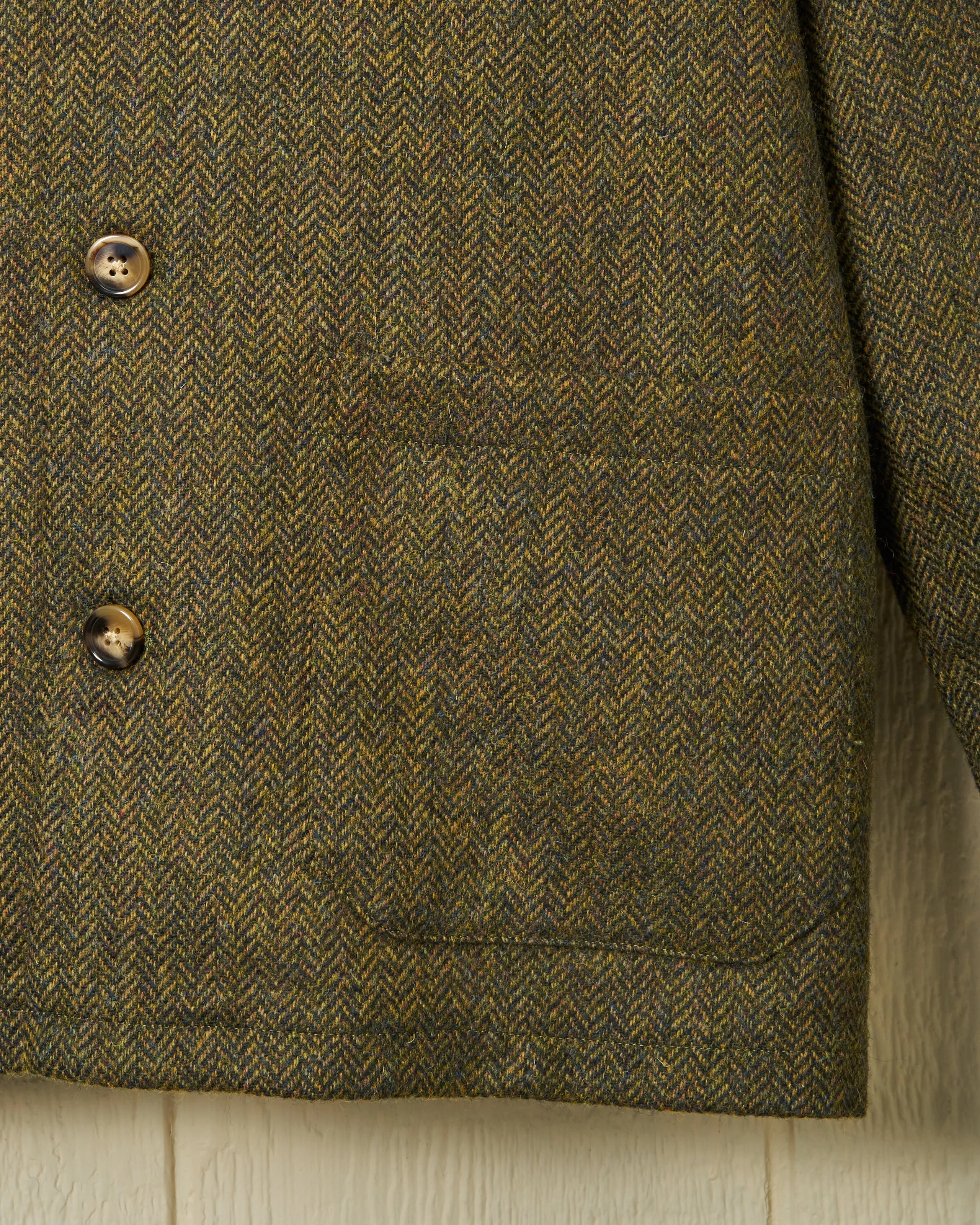 Shetland Wool Loafer Jacket in Olive Herringbone