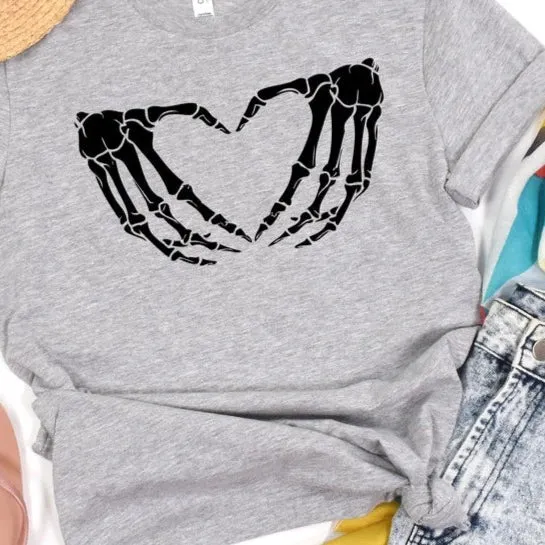 Skeleton Heart Hands Graphic Short Sleeve Tee