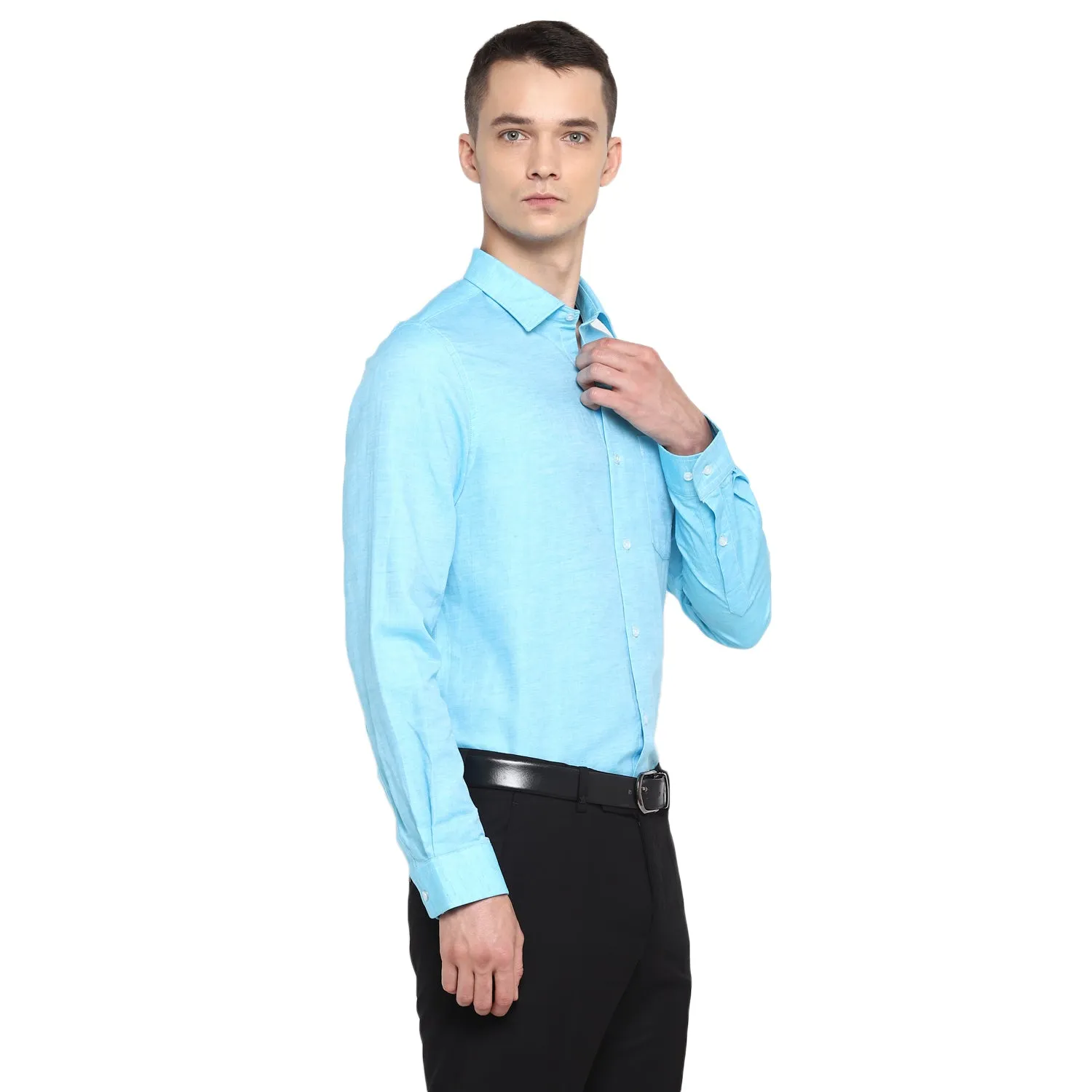 Sky Blue Cotton Linen Slim Fit Shirt