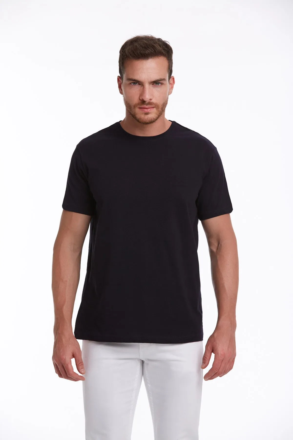 Slim Fit Basic Cotton Navy Crew Neck T-Shirt