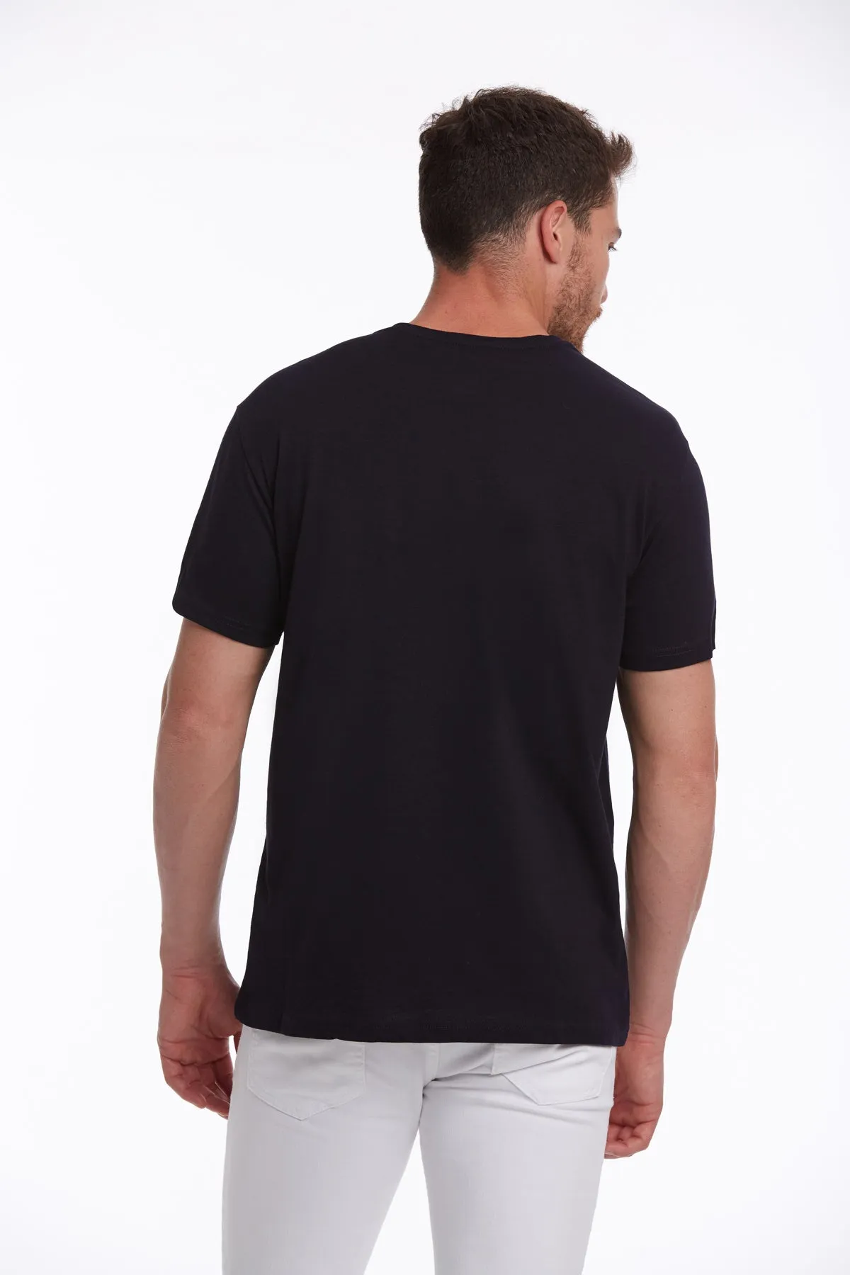 Slim Fit Basic Cotton Navy Crew Neck T-Shirt