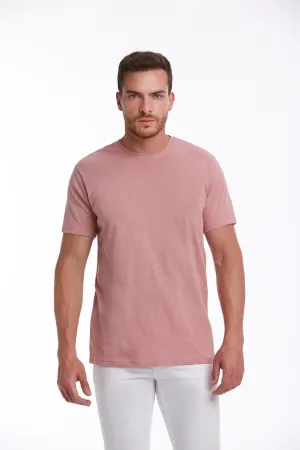 Slim Fit Basic Cotton Pink Crew Neck T-Shirt