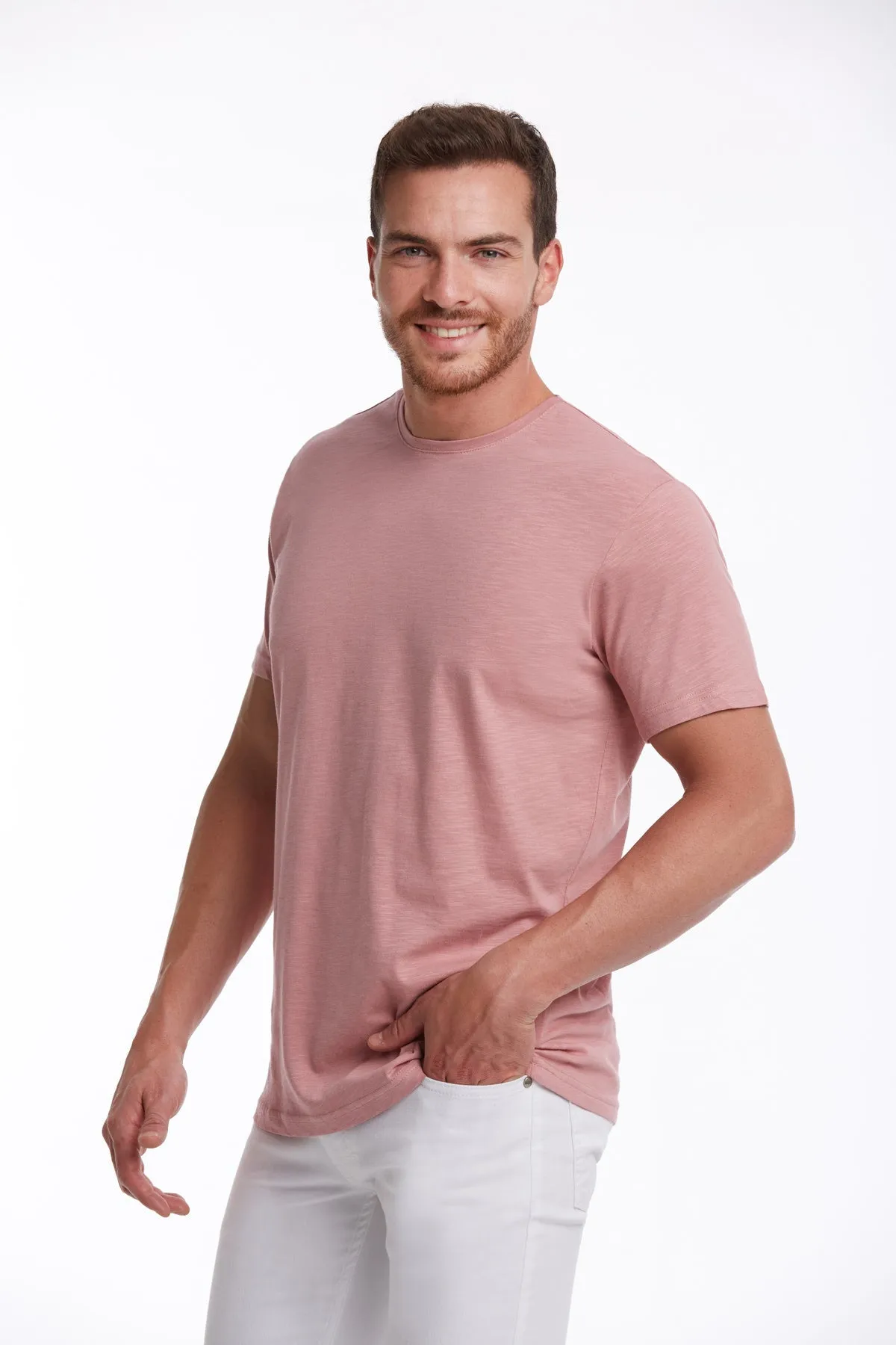 Slim Fit Basic Cotton Pink Crew Neck T-Shirt