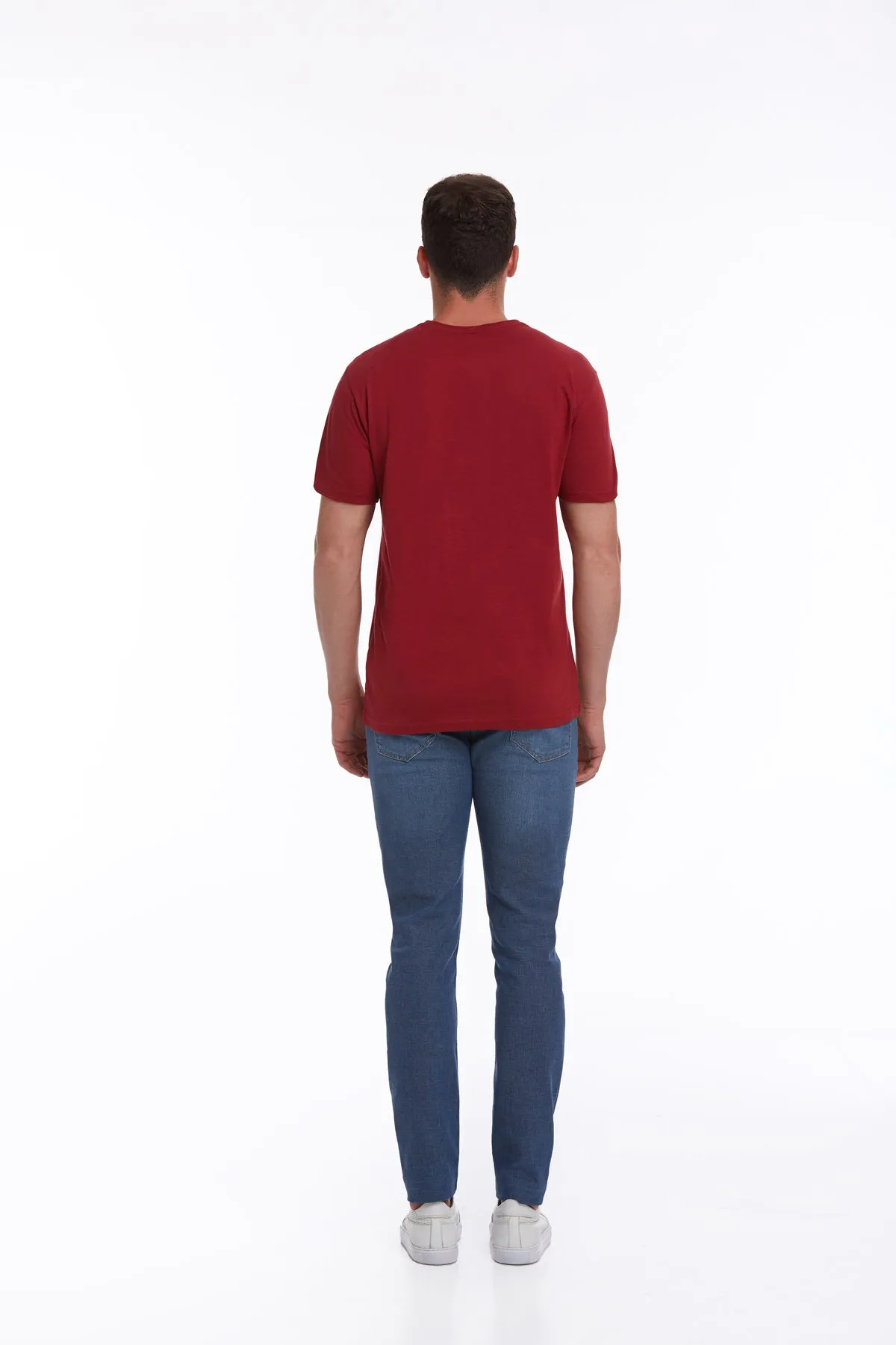 Slim Fit Basic Cotton Red Crew Neck T-Shirt