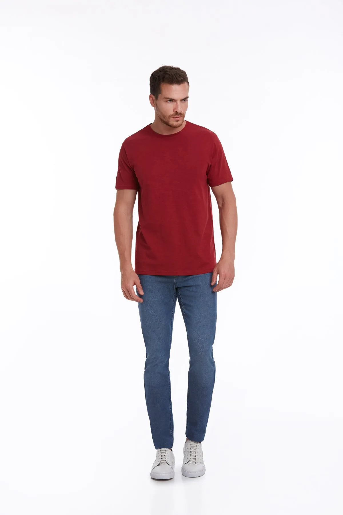 Slim Fit Basic Cotton Red Crew Neck T-Shirt