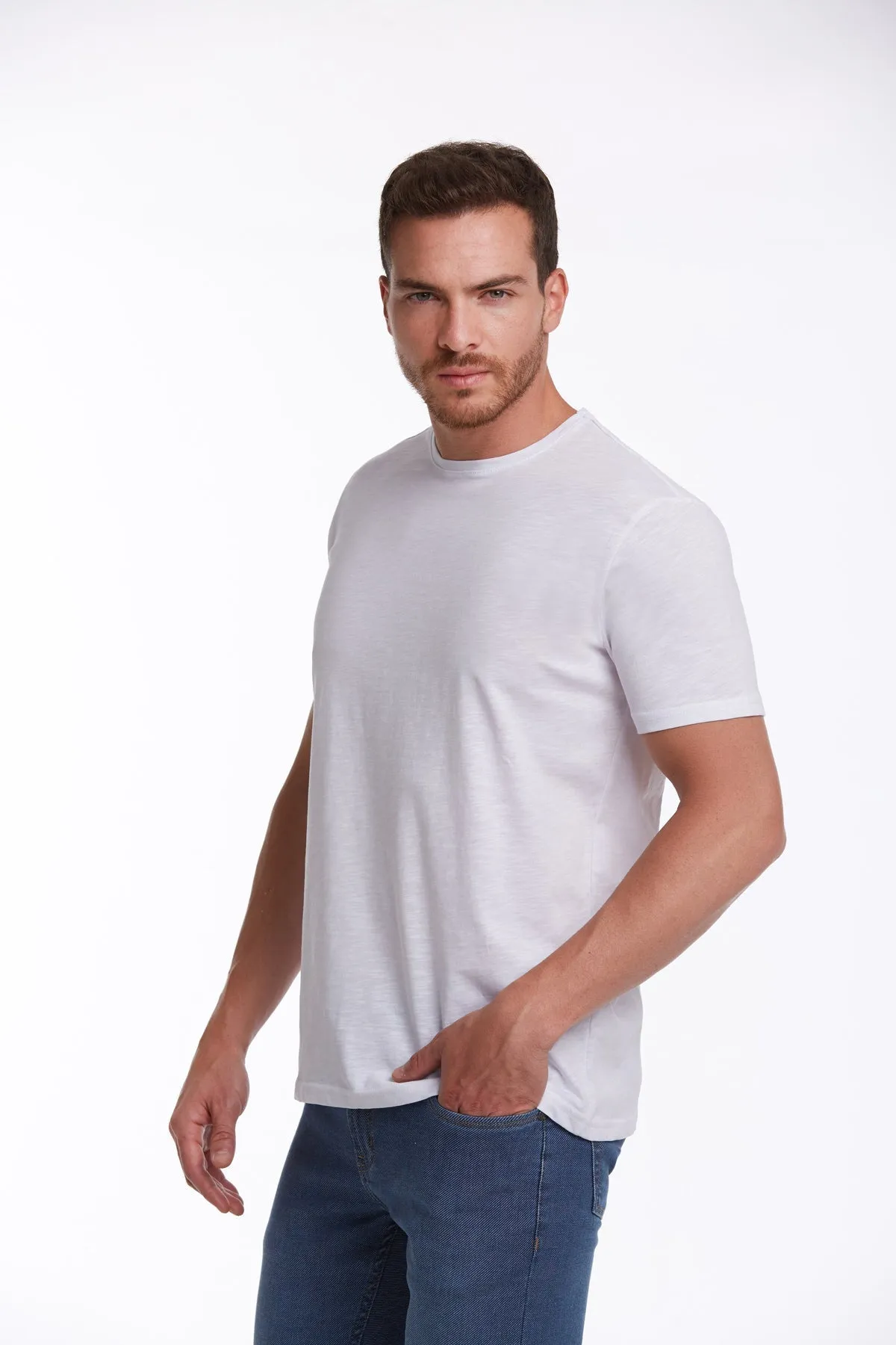 Slim Fit Basic Cotton White Crew Neck T-Shirt