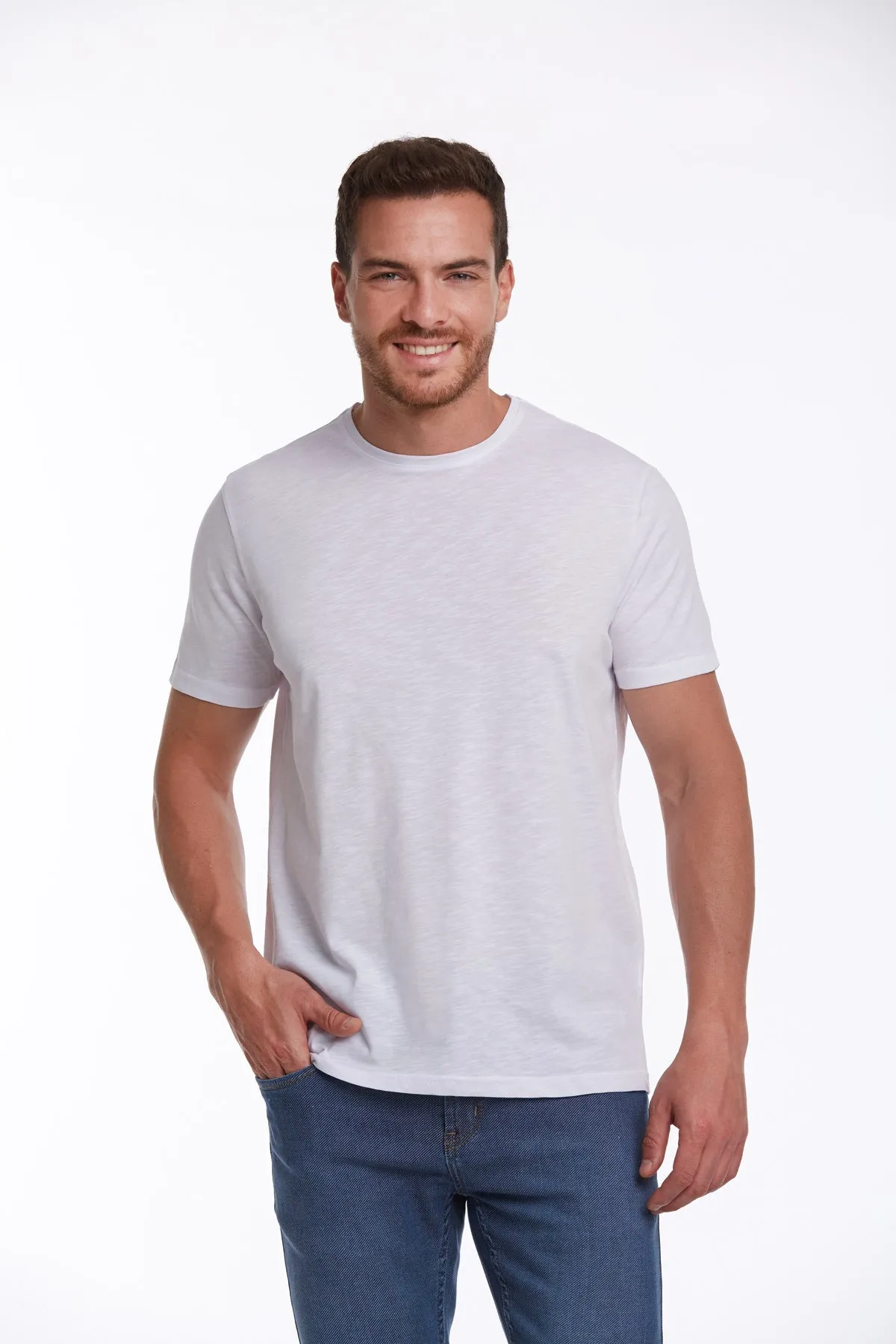 Slim Fit Basic Cotton White Crew Neck T-Shirt