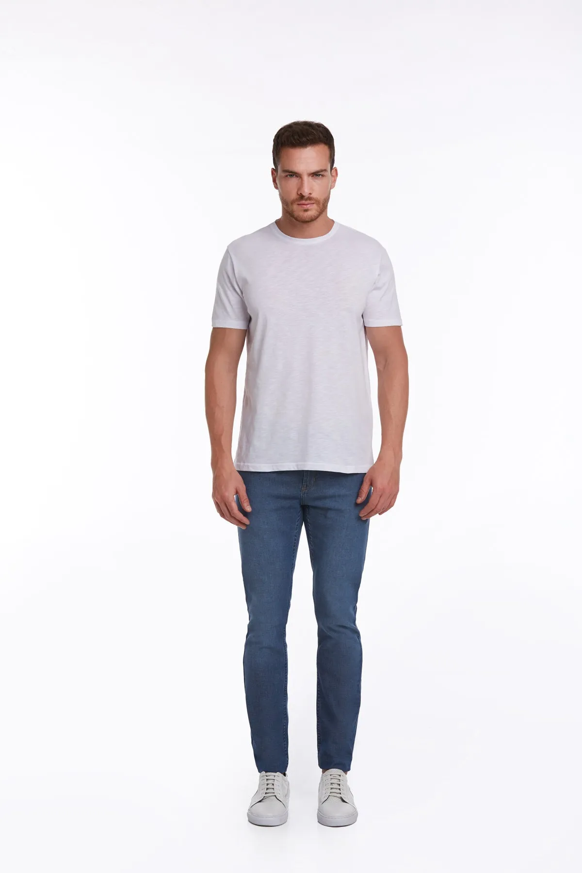 Slim Fit Basic Cotton White Crew Neck T-Shirt