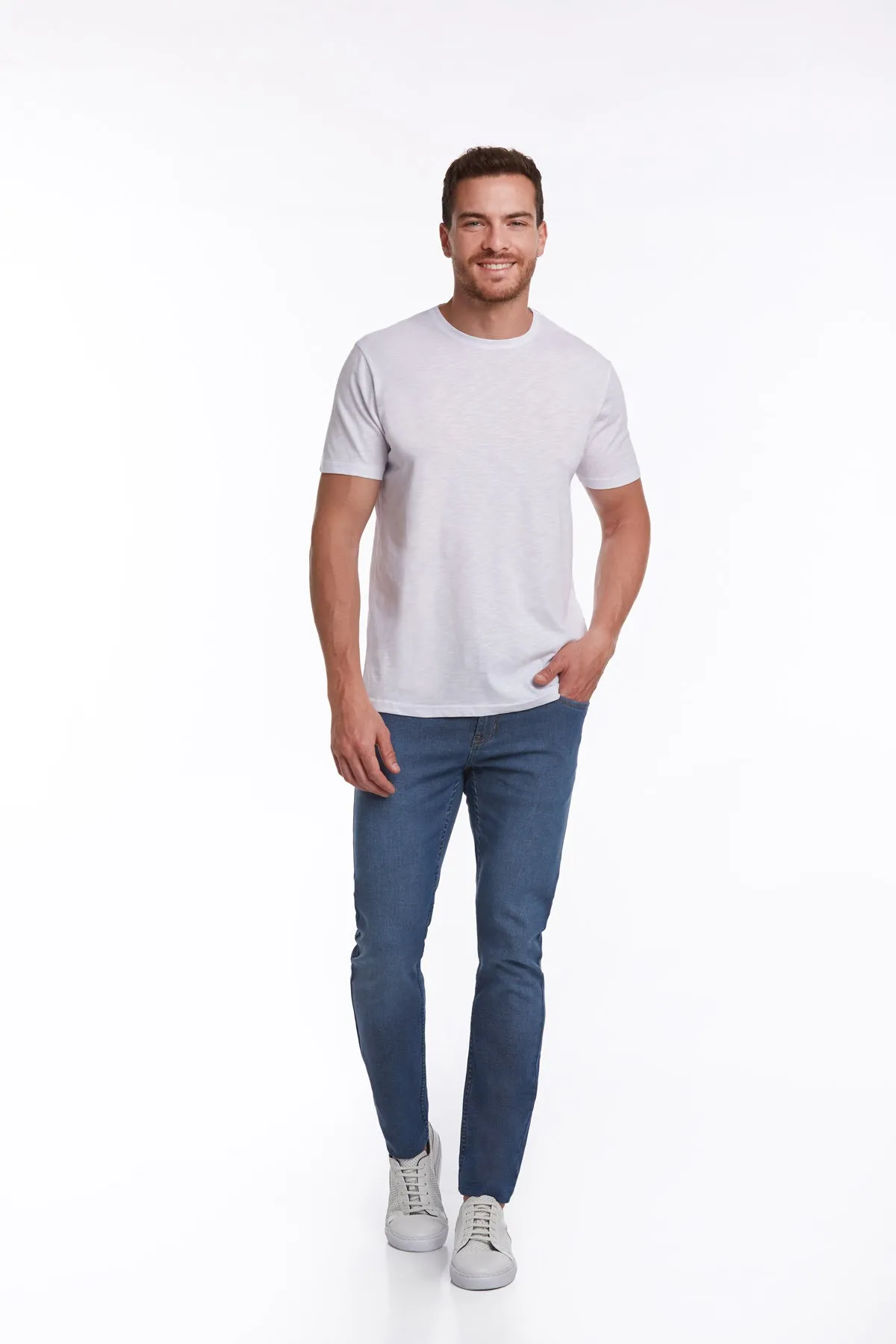 Slim Fit Basic Cotton White Crew Neck T-Shirt