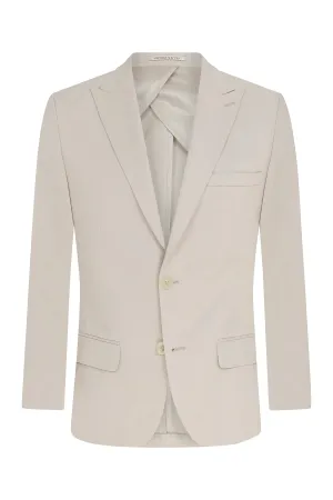 Slim Fit Peak Lapel Plain Cotton White Casual Blazer, Cream