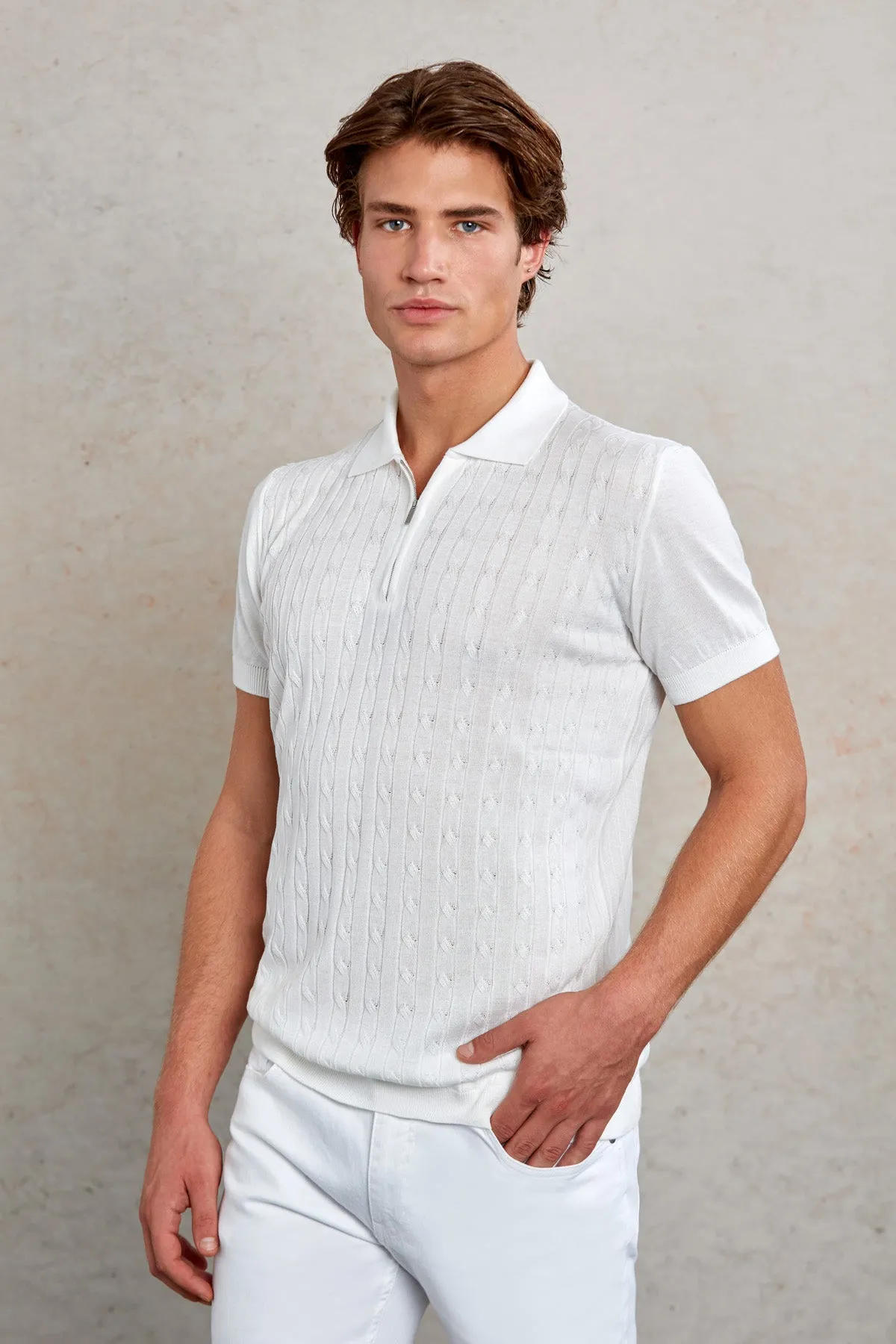 Slim Fit White Polo T-Shirt