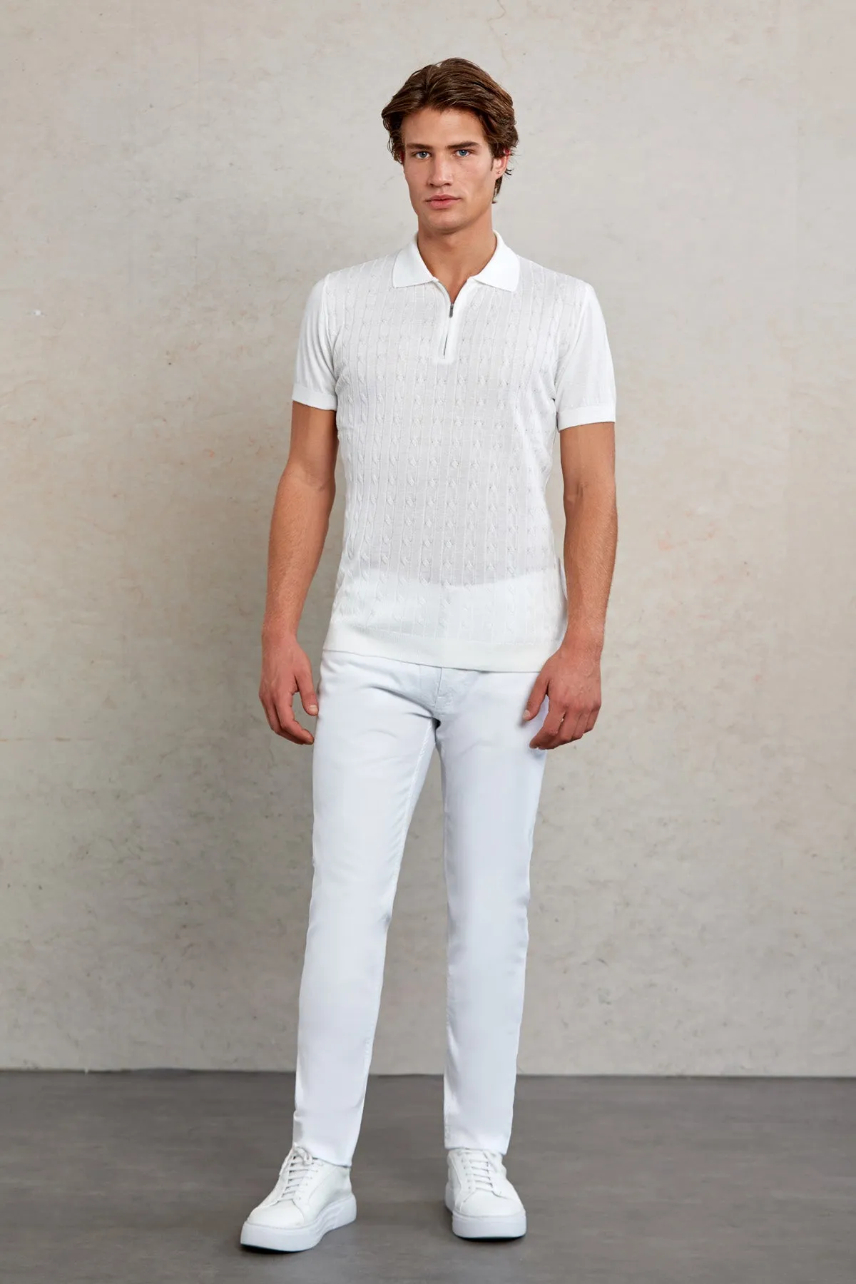 Slim Fit White Polo T-Shirt