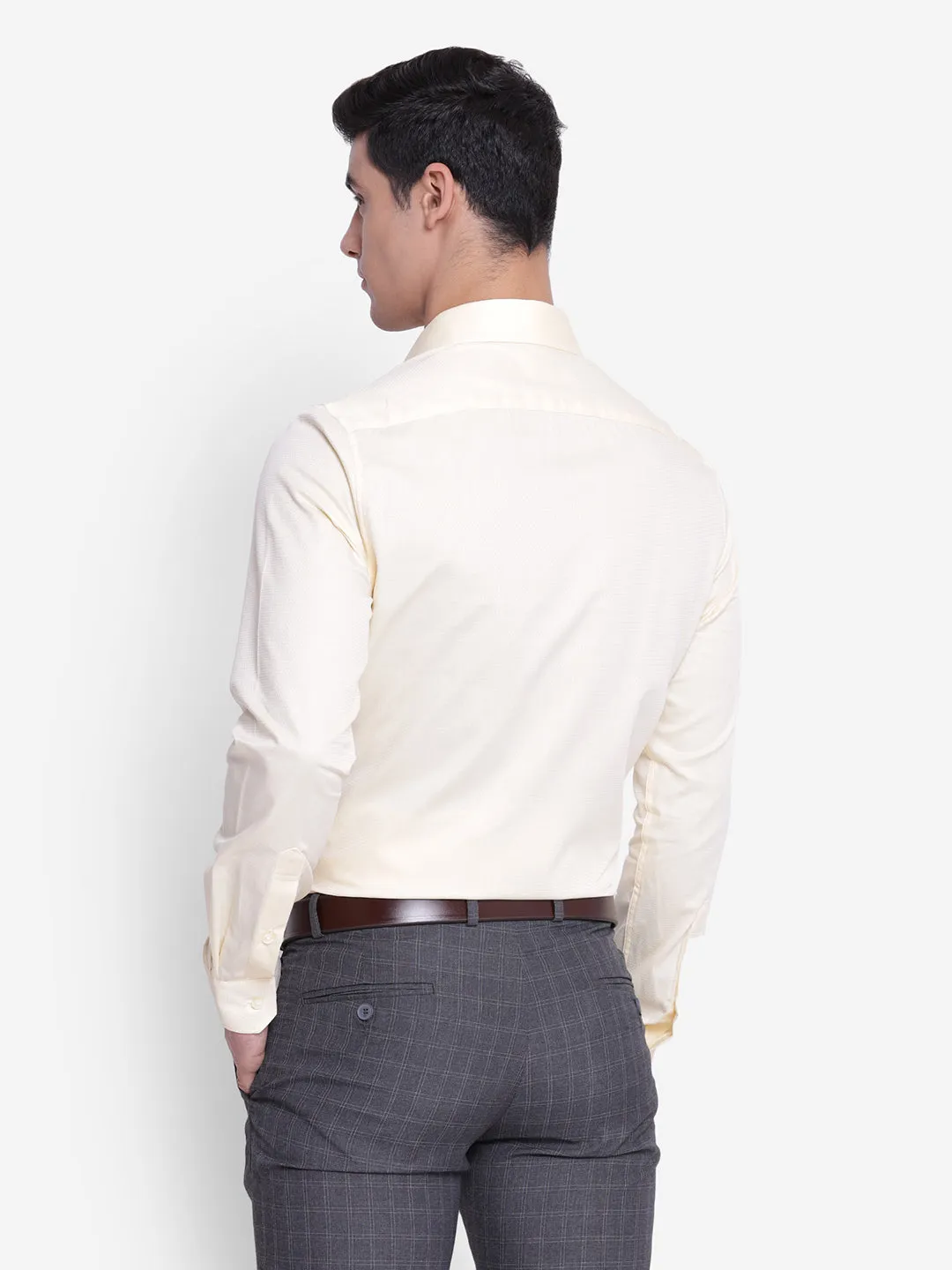 Solid Cream Slim Fit Formal Shirt