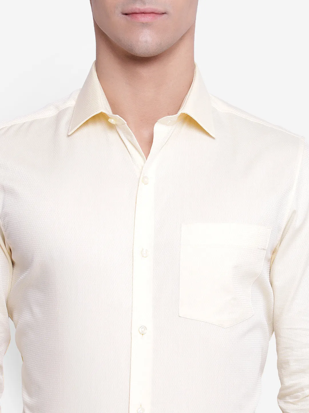 Solid Cream Slim Fit Formal Shirt