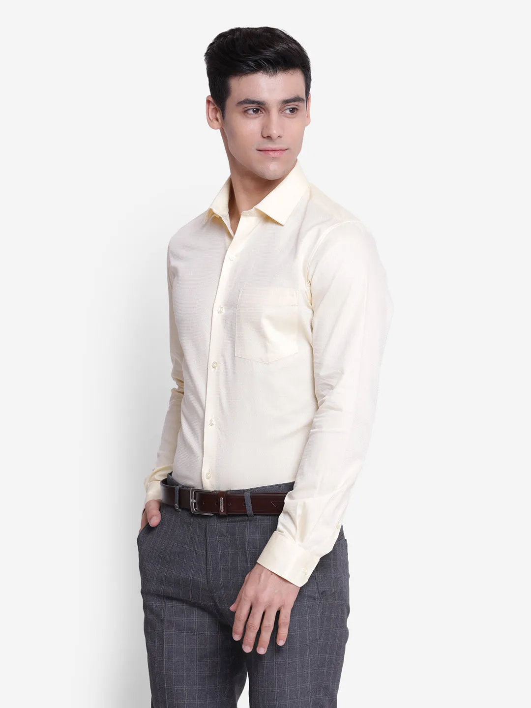 Solid Cream Slim Fit Formal Shirt