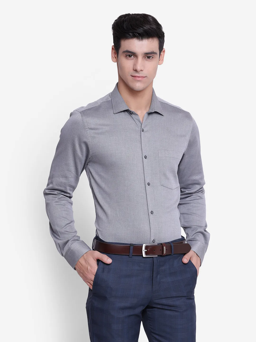 Solid Grey Slim Fit Formal Shirt