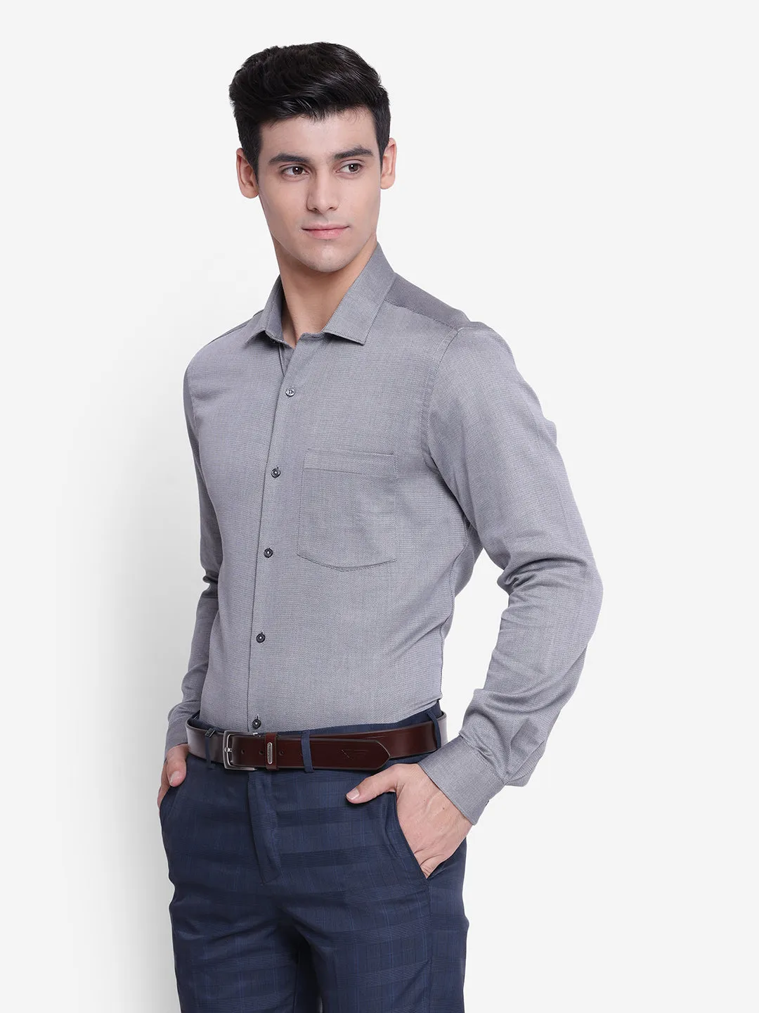 Solid Grey Slim Fit Formal Shirt