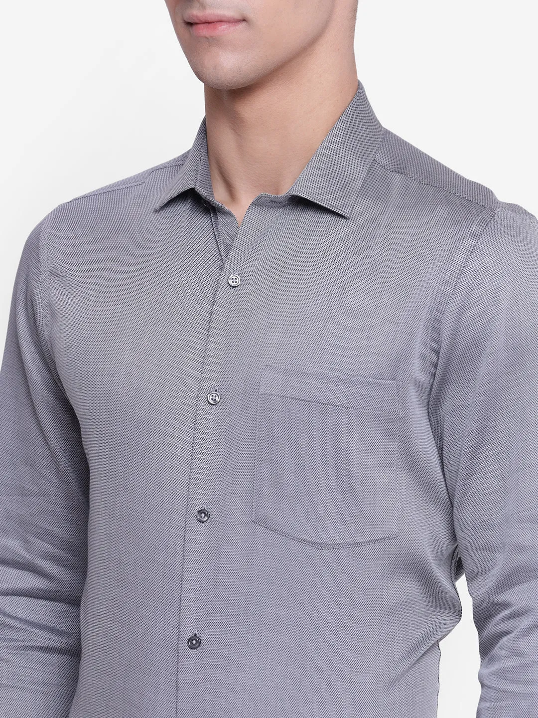 Solid Grey Slim Fit Formal Shirt