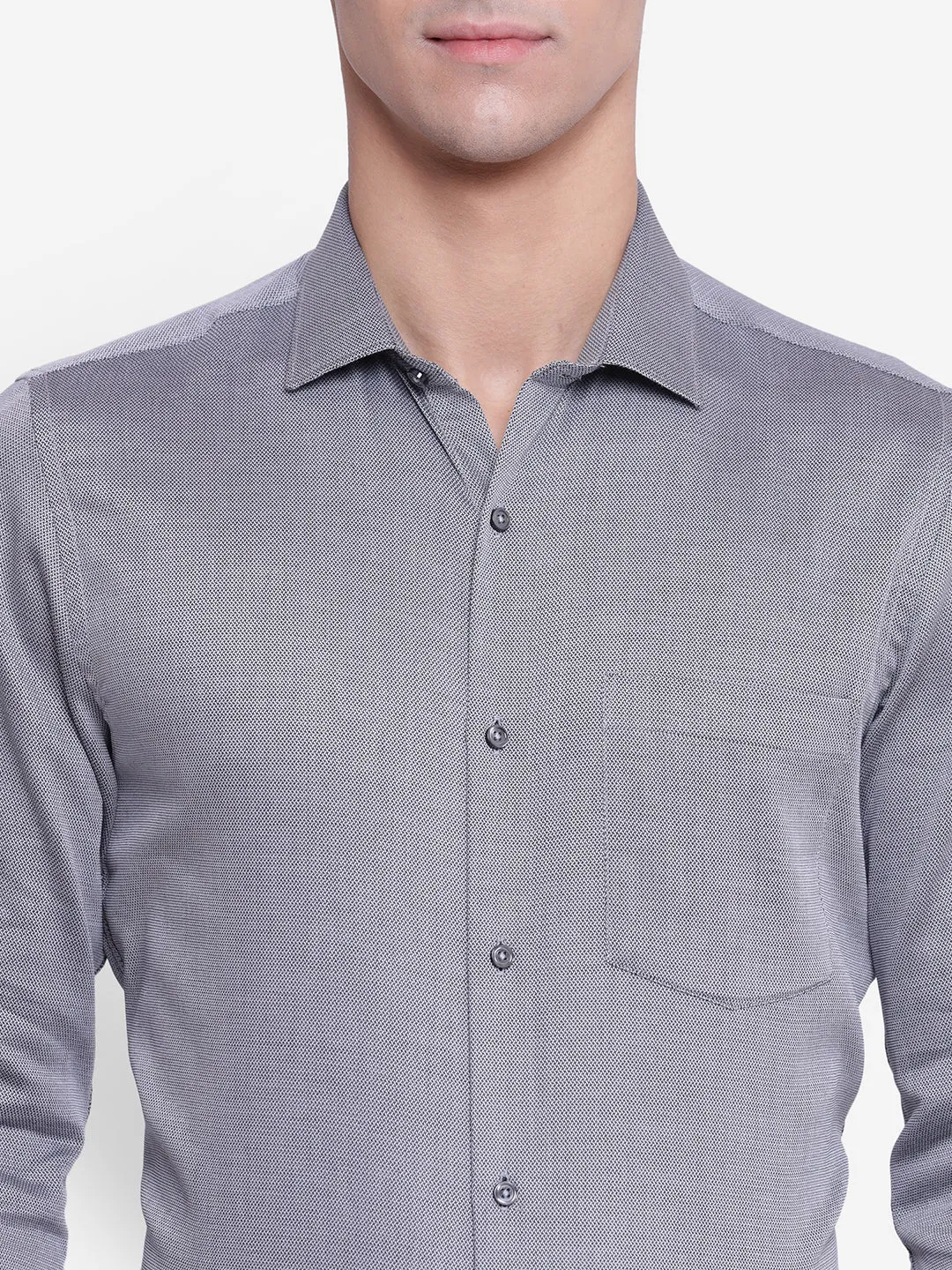 Solid Grey Slim Fit Formal Shirt