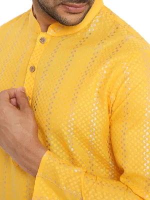 SPECTRA YELLOW ZARI WOVEN KURTA WITH VERTICAL STRIPES