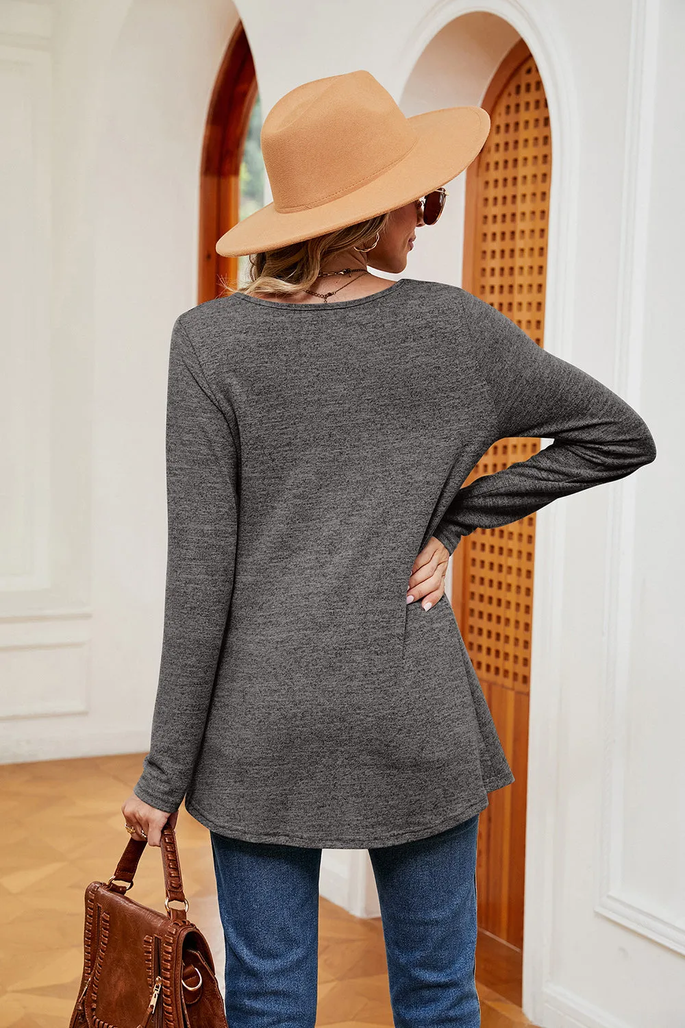 Square Neck Long Sleeve Peplum Top