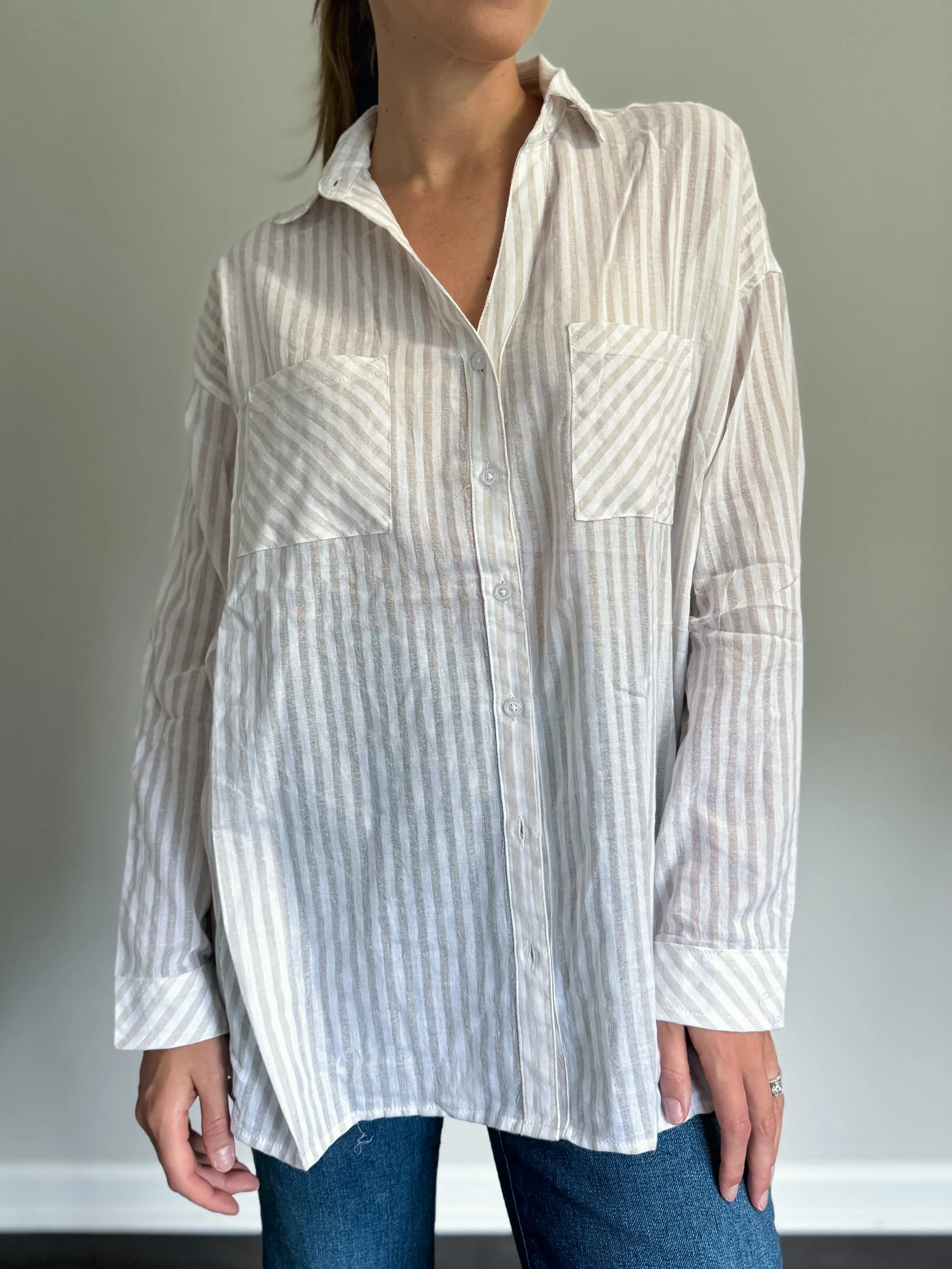 Striped Button Down Cotton Shirt